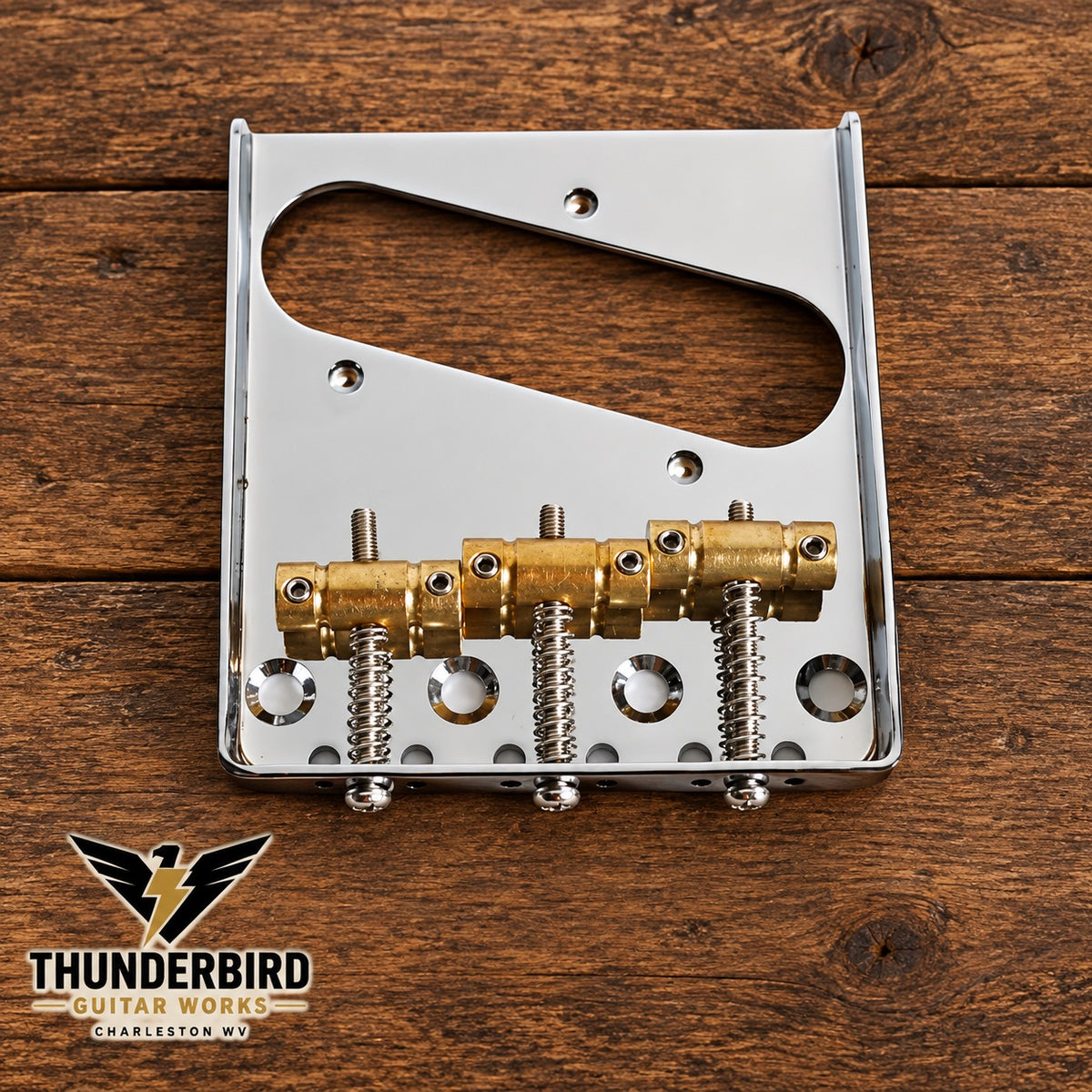 Vintage Style Brass Three Saddle Tele Style Guitar Bridge – Chrome Plated