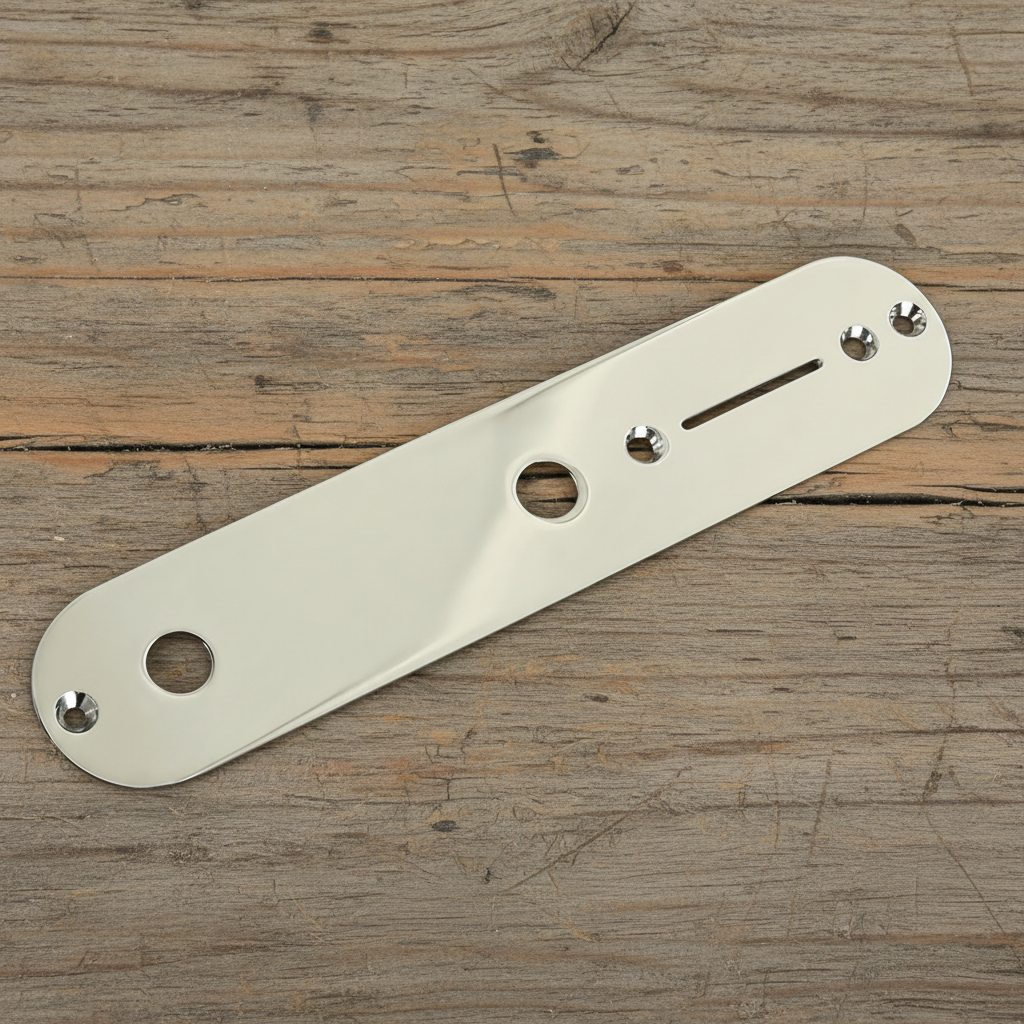 Telecaster-style chrome control plate, drilled for 2 pots and selector switch
