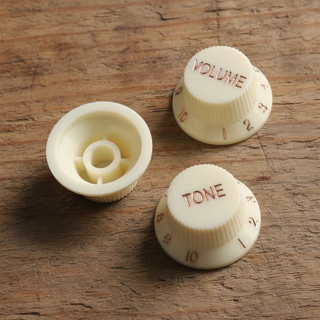 Stratocaster-style volume and tone knob set, 3-piece, 24-spline split-shaft fit