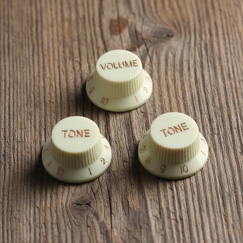 Stratocaster-style volume and tone knob set, 3-piece, 24-spline split-shaft fit