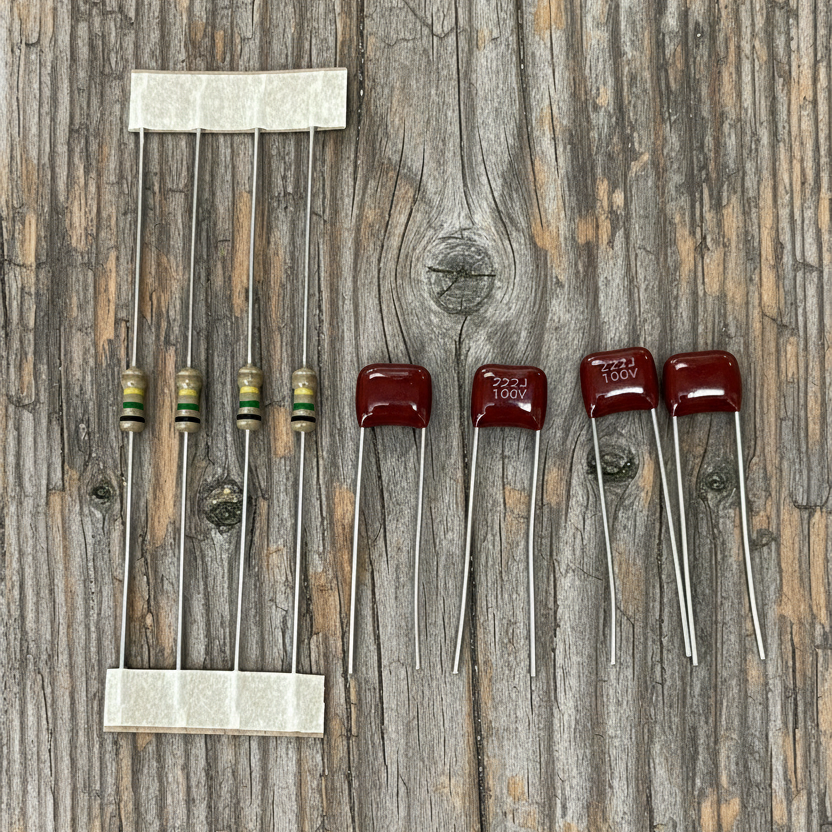 ThunderTone DIY treble-bleed mod kit components, 4-pack, 150k resistor and .001uF capacitor